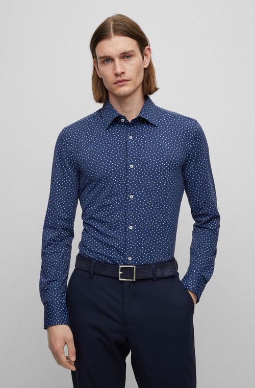 Camisa De Ajuste Fino Em Tecido Stretch Estampado