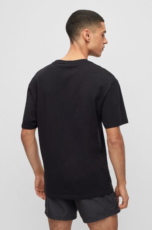 Camiseta De Algodão Orgânico Com Caimento Solto E Logotipo Vertical