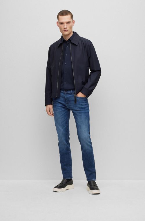 Camisa Slim Fit Em Jersey De Algodão De Performance Misto Com Stretch