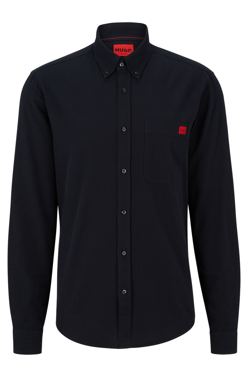 Camisa De Botões Slim-Fit Em Algodão Oxford Preta