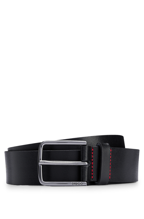 Cinto De Couro Italiano Com Fivela Com Logo Gravado Preto