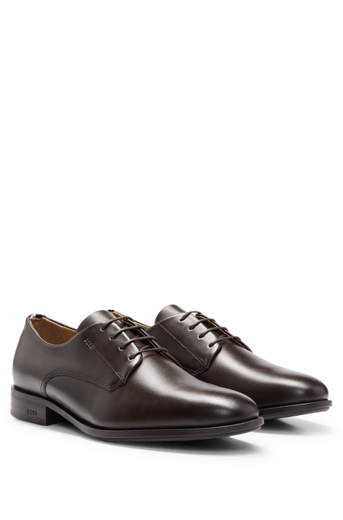 Sapatos Derby Em Couro Com Logo Em Relevo Marrom