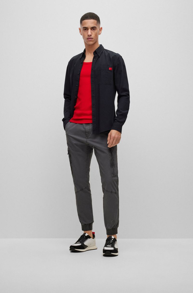 Camisa De Botões Slim-Fit Em Algodão Oxford Preta