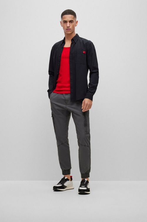 Camisa De Botões Slim-Fit Em Algodão Oxford Preta