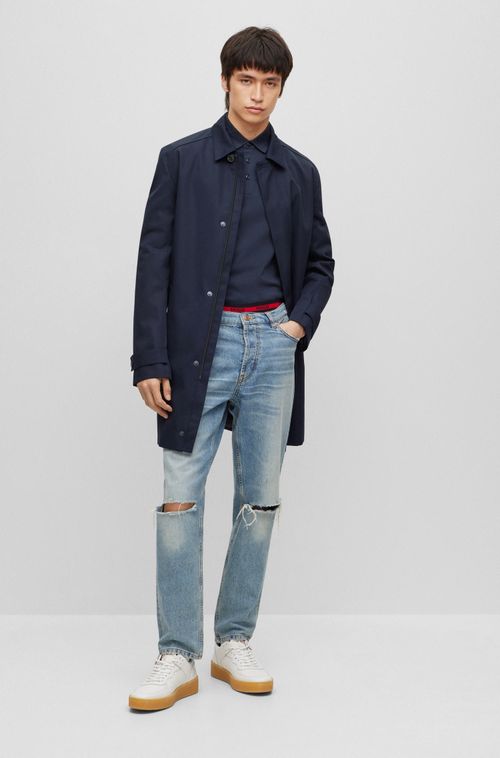 Polo Slim-Fit Em Piqué De Algodão Com Logo Vermelho Azul