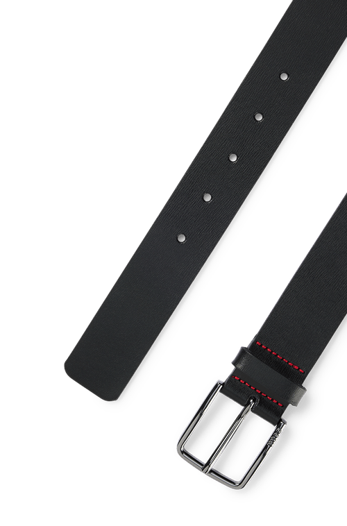 Cinto De Couro Italiano Com Fivela Com Logo Gravado Preto