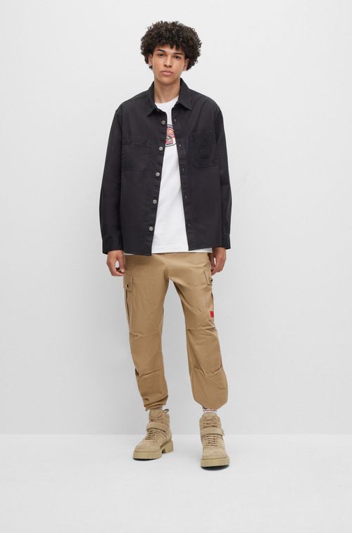 Camisa Oversized-Fit Em Sarja De Algodão Com Bolsos Preta