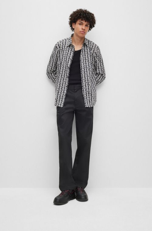 Camisa Slim-Fit Em Algodão Stretch Com Logo Preta