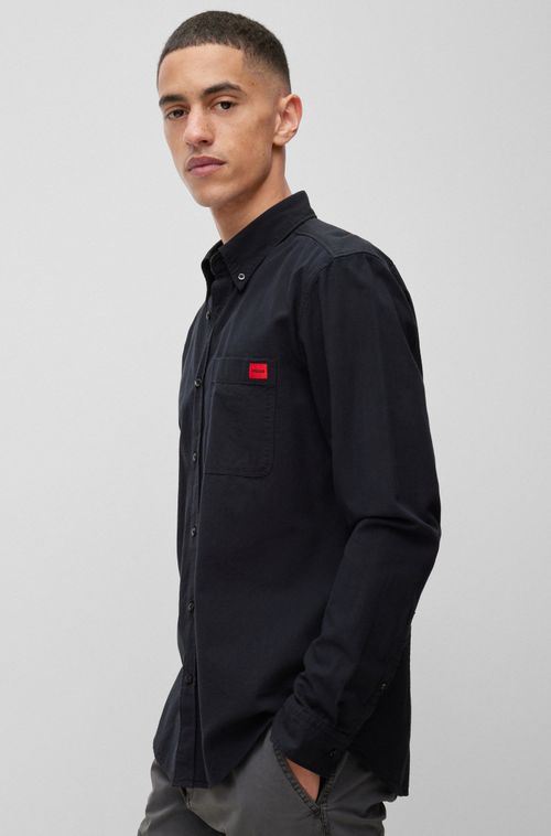Camisa De Botões Slim-Fit Em Algodão Oxford Preta