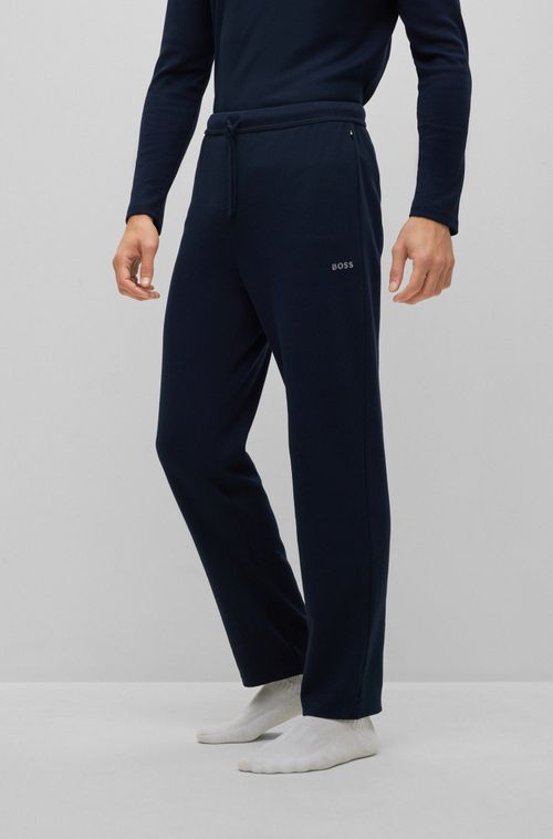 Calças De Pijama Em Malha De Algodão Texturizado Com Logo Bordado Azul