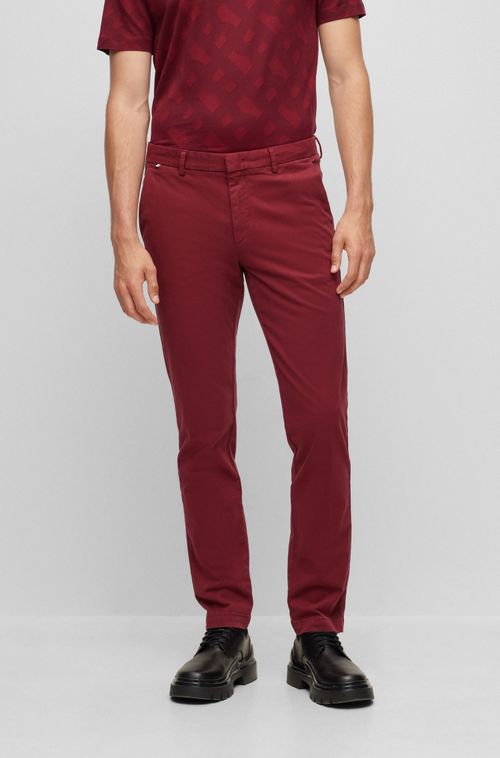 Calças Chino Slim-Fit Em Gabardine De Algodão Stretch Vermelha