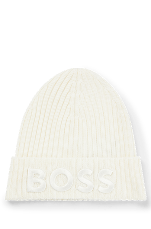 Gorro Off-White Em Malha Canelada Com Logo Bordado Em Lã Virgem