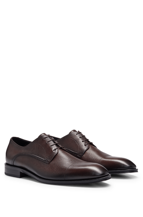Sapatos Derby Marrom Em Couro Granulado