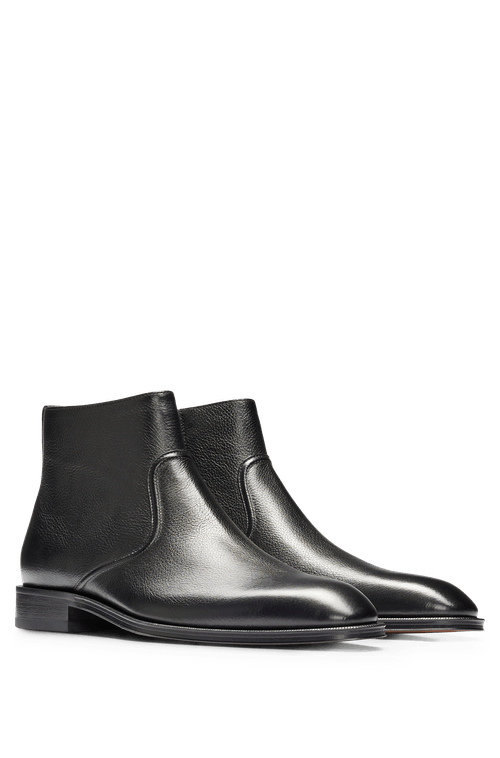 Botas Preta Com Zíper Em Couro Granulado