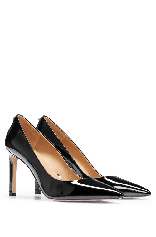 Sapatos De Salto Alto Preto Em Couro Envernizado