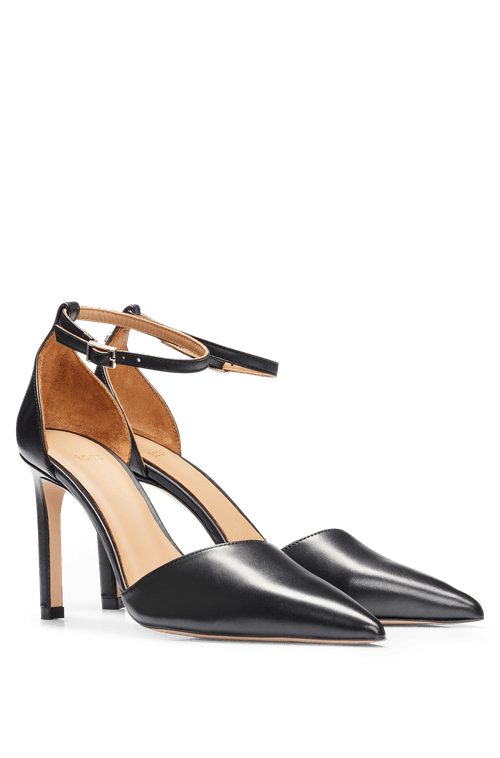 Sapato De Salto Alto Preto Em Couro Com Acabamento Com Monograma