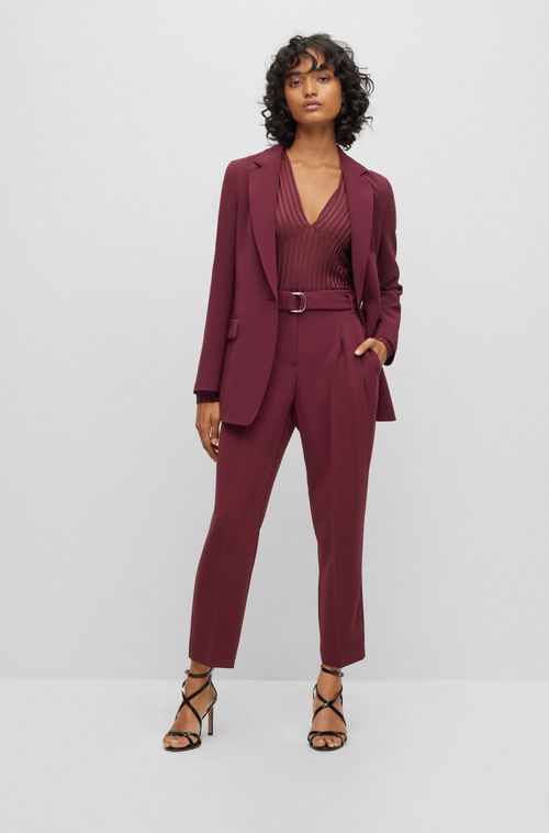 Blazer Vermelho De Ajuste Regular Em Crepe Japonês Com Elasticidade Natural