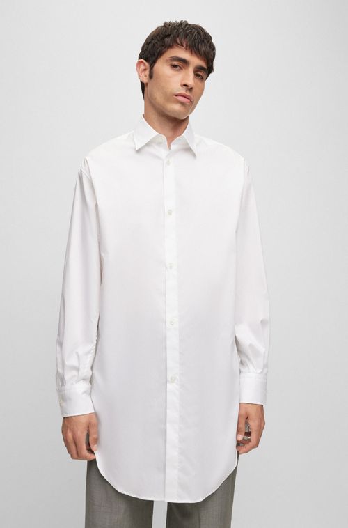 Camisa Comprida Branca Regular-Fit Em Popeline De Algodão Easy-Iron