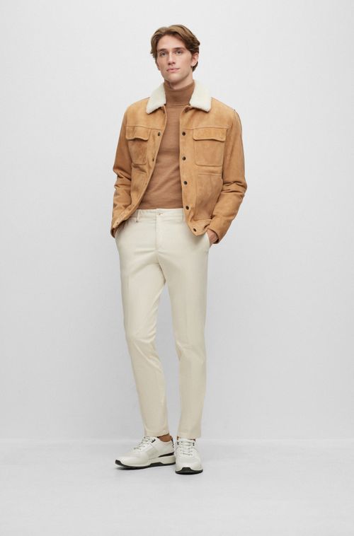 Jaqueta De Camurça Com Gola De Pelúcia E Bolsos