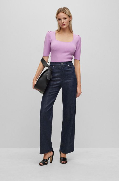 Calças Jeans De Cintura Alta Em Denim Stretch Azul