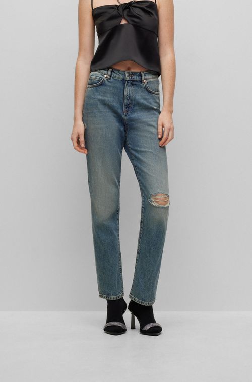 Calças Jeans Relaxed-Fit Em Denim Azul