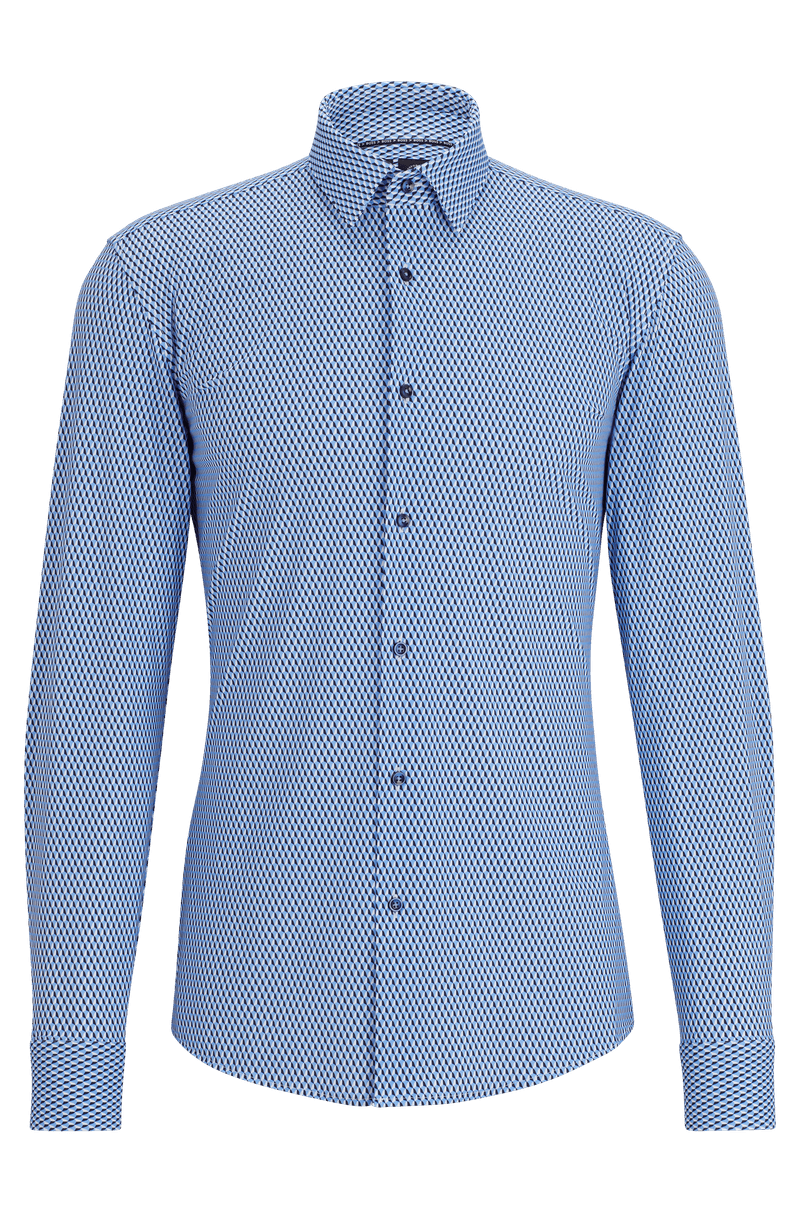 Camisa Azul Slim Fit Em Tecido Stretch Estampada De Alta Performance