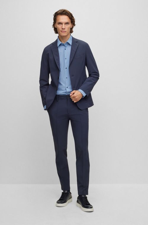 Camisa Azul Slim Fit Em Tecido Stretch Estampada De Alta Performance