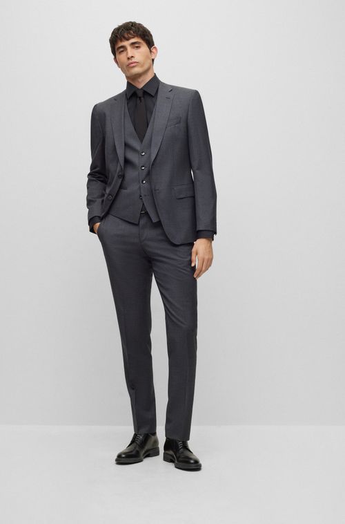 Terno Cinza Slim Fit Em Lã Virgem Pied-De-Poule