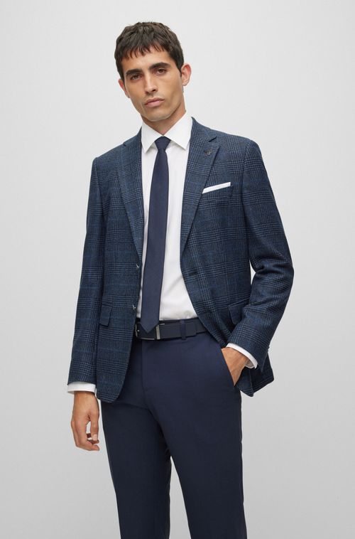 Blazer Slim-Fit Em Mistura De Lã Stretch Xadrez