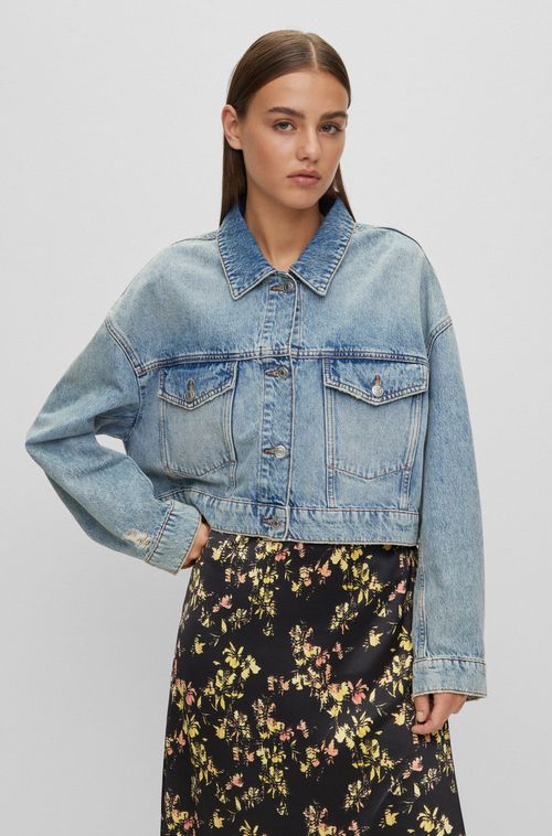 Jaqueta Cropped Jeans Em Denim Azul