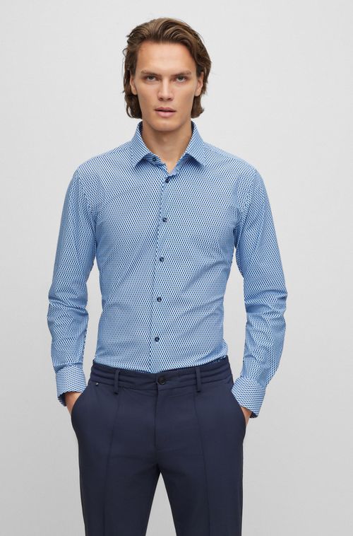 Camisa Azul Slim Fit Em Tecido Stretch Estampada De Alta Performance