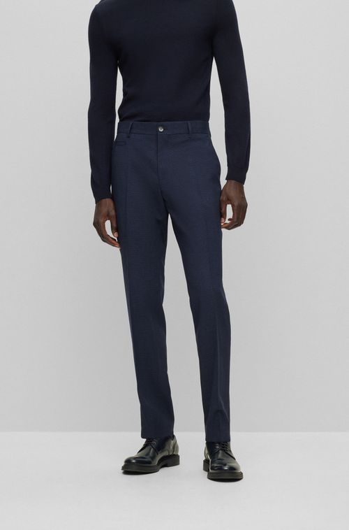 Calças Azul Slim Fit Em Mescla De Lã Resistente Aos Vincos