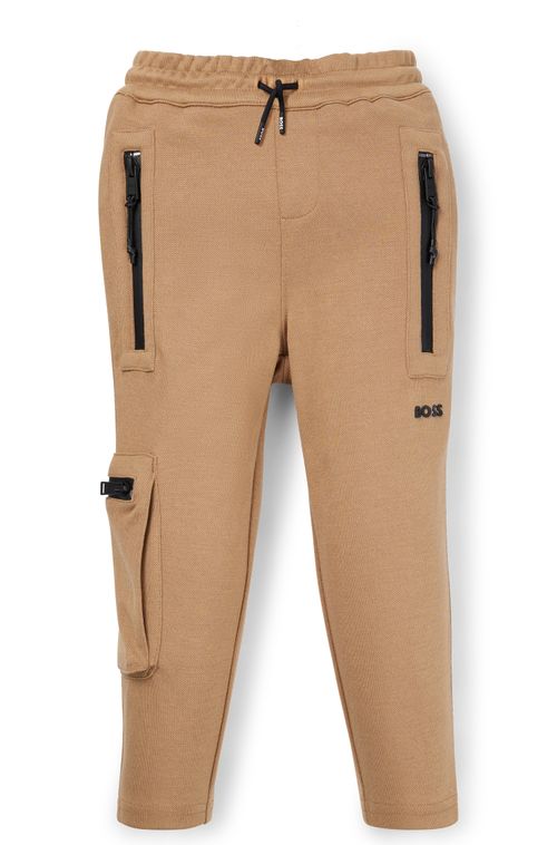 Calças Tracksuit Infantil Em Piqué Elástico Com Bolso De Patch