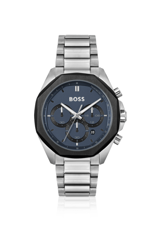 Relógio Cronógrafo Com Visor Azul E Pulseira De Elos