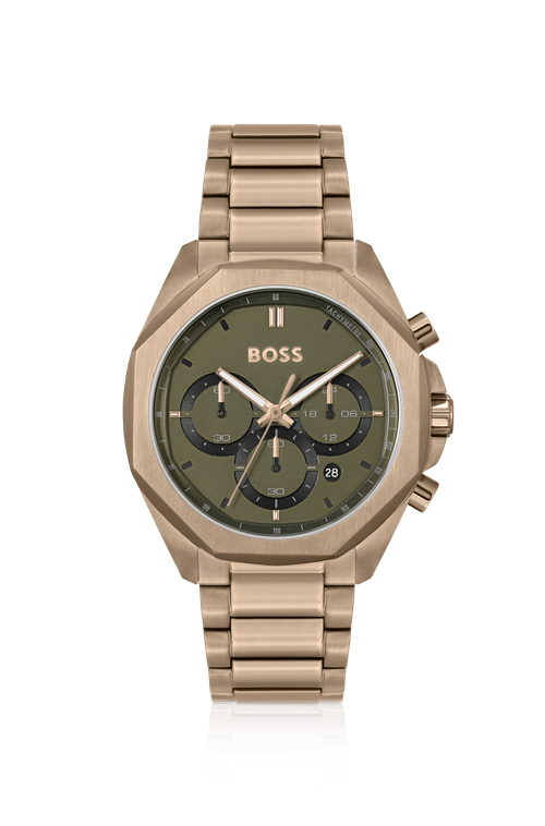 Relógio Cronógrafo Dourado Com Pulseira De Elos
