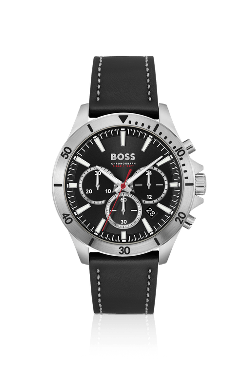 Relógio Cronógrafo Multi-Eye Com Pulseira Em Couro Preta
