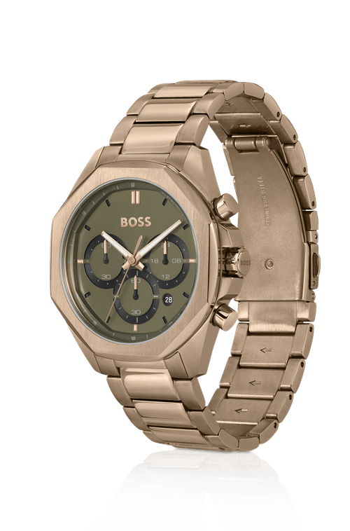 Relógio Cronógrafo Dourado Com Pulseira De Elos