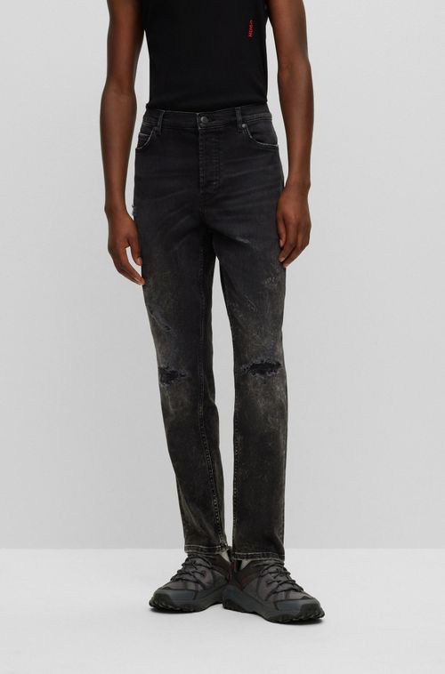 Calças Jeans De Corte Afunilado Denim Preto Com Elasticidade Confortável