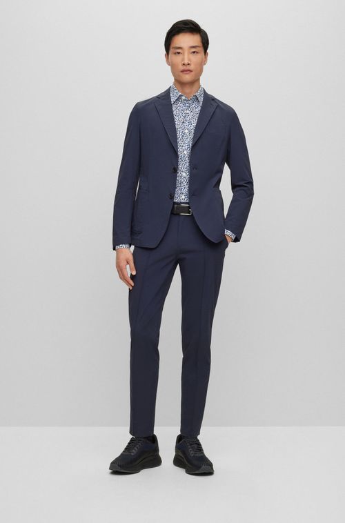 Camisa De Corte Ajustado Com Colarinho Clássico Em Material Estampado