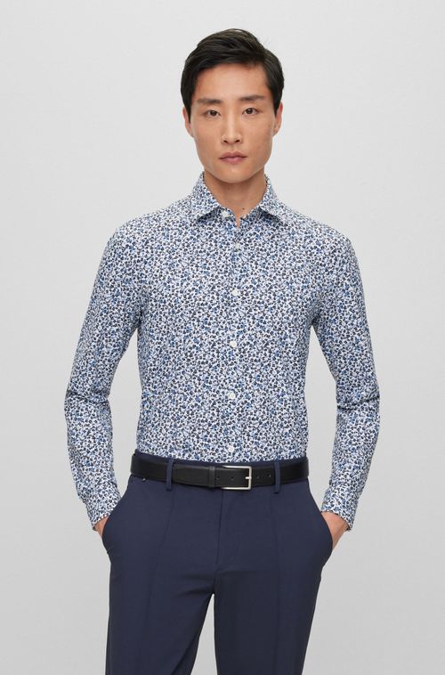 Camisa De Corte Ajustado Com Colarinho Clássico Em Material Estampado