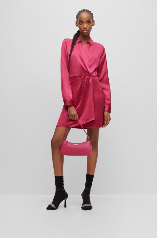 Vestido De Mangas Longas Em Cetim Com Frente Transpassada
