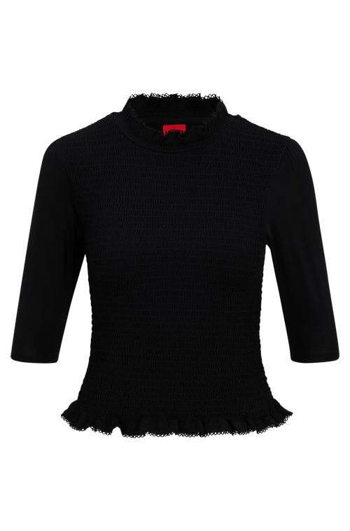 Blusa Com Babados Em Tecido Stretch Com Detalhe De Logo