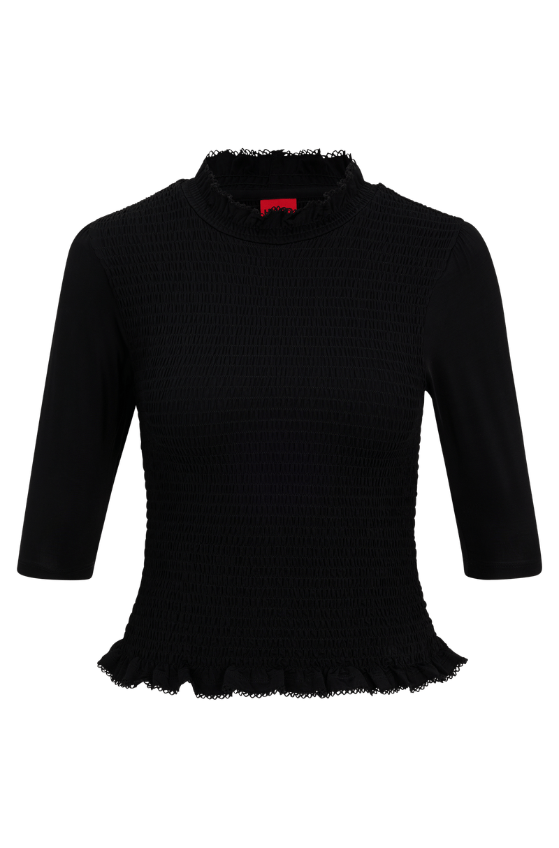 Blusa Com Babados Em Tecido Stretch Com Detalhe De Logo