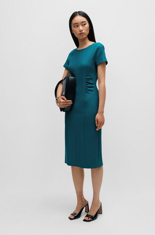 Vestido De Negócios Com Fenda Frontal E Detalhes Franzidos