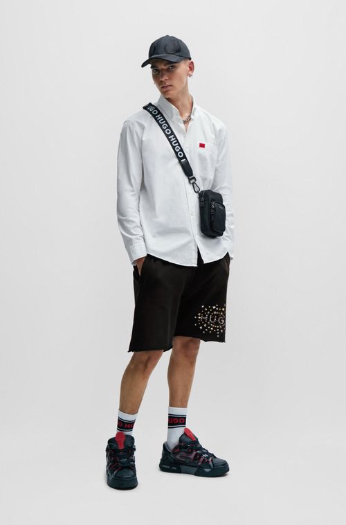 Shorts Em Algodão Com Arte Em Efeito De Tachas