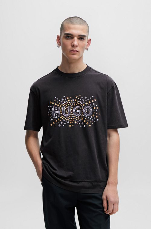Camiseta Em Algodão Com Arte Em Efeito De Tachas