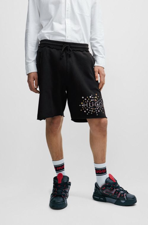Shorts Em Algodão Com Arte Em Efeito De Tachas