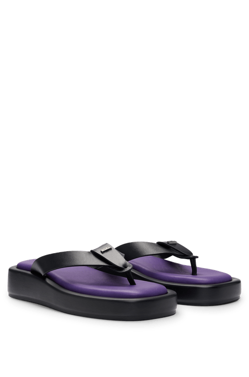 Sandálias De Plataforma Naomi X BOSS Em Couro Com Detalhes De Logo