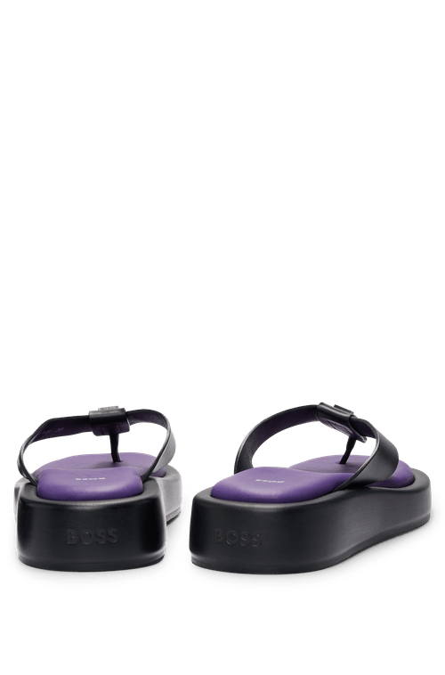 Sandálias De Plataforma Naomi X BOSS Em Couro Com Detalhes De Logo