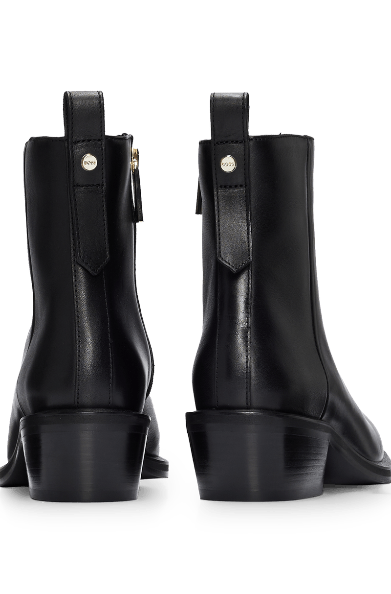 Botas De Tornozelo Fabricadas Na Itália Em Couro Com Bico Quadrado